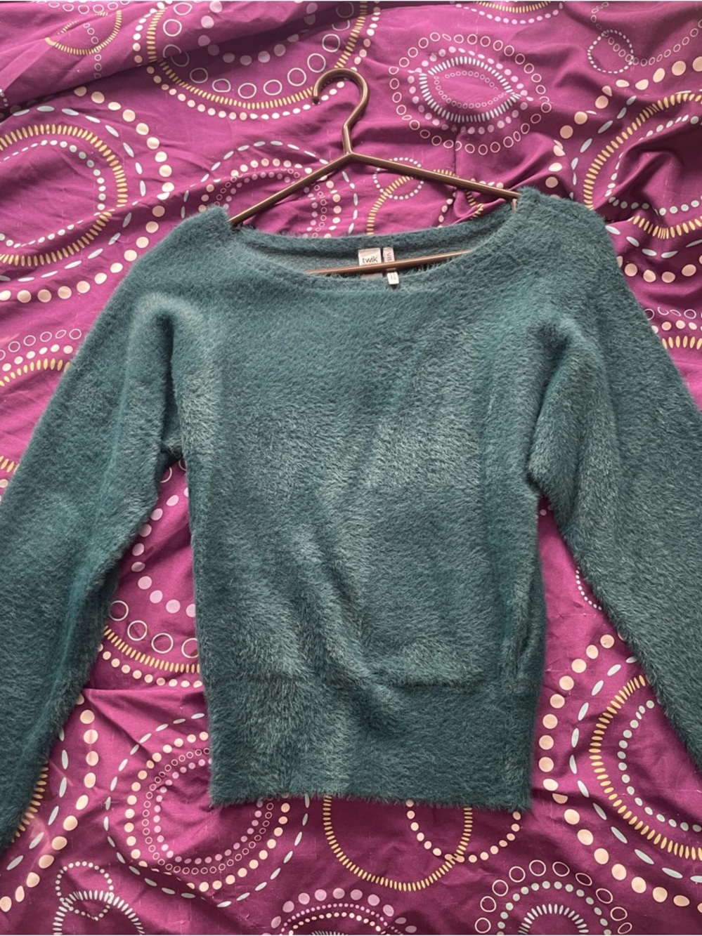 Simons Teal Fuzzy Crewneck Sweater